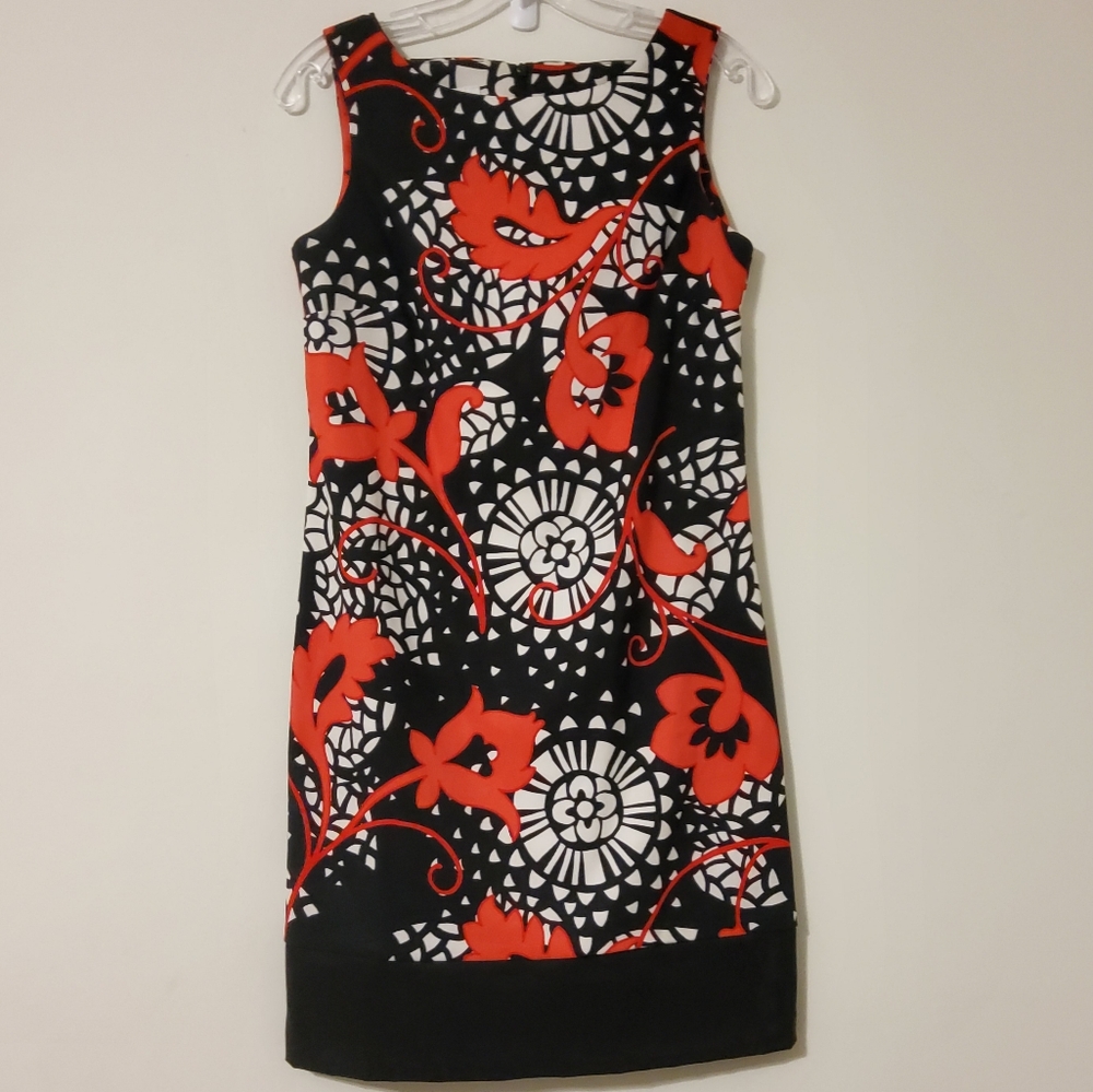 Alyx Limited Floral Black and Red Sleeveless Sheath Midi Dress